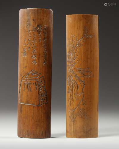 TWO CHINESE BAMBOO WRIST RESTS, 19TH-20TH CENTURY