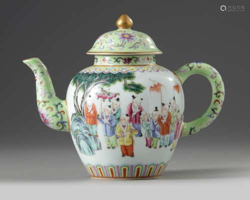 A CHINESE FAMILLE ROSE 'BOYS' TEAPOT AND COVER, 19TH-20TH CE...