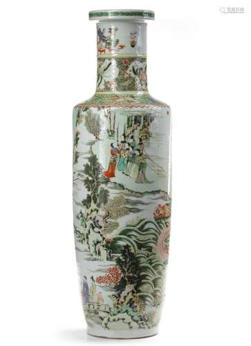 A CHINESE FAMILLE VERTE 'DRAGON BOAT' ROULEAU VASE, CHINA, Q...