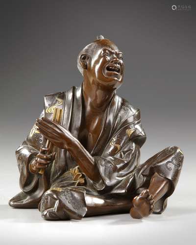 A JAPANESE BRONZE STATUE OF A SITTING MAN,MEIJI PERIOD (1868...