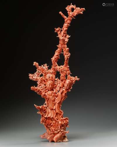 A LARGE CHINESE RED CORAL SCULPTURE, 19TH-EARLY 20TH CENTURY