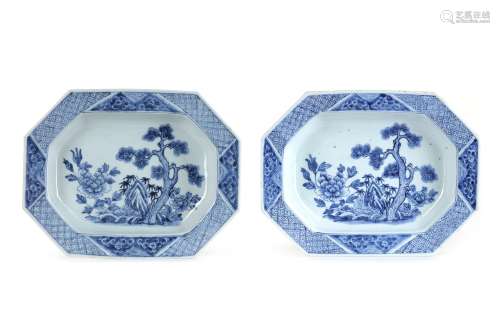 A PAIR OF CHINESE BLUE AND WHITE OCTAGONAL DISHES, 18TH CENT...