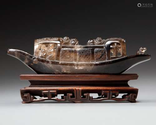 AN AGATE CARVING OF A SAMPAN, QING DYNASTY, 19TH CENTURY