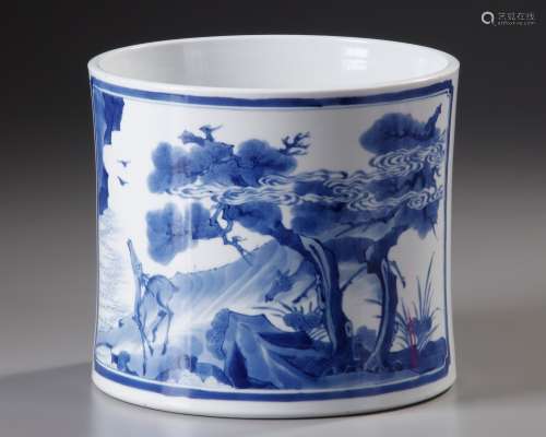 A CHINESE BLUE AND WHITE BRUSH POT, BITONG,QING DYNASTY (164...