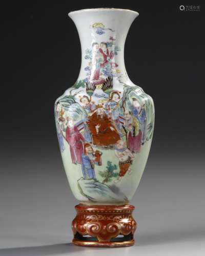 A CHINESE FAMILLE ROSE IMMORTALS' WALL VASE, 19TH CENTURY