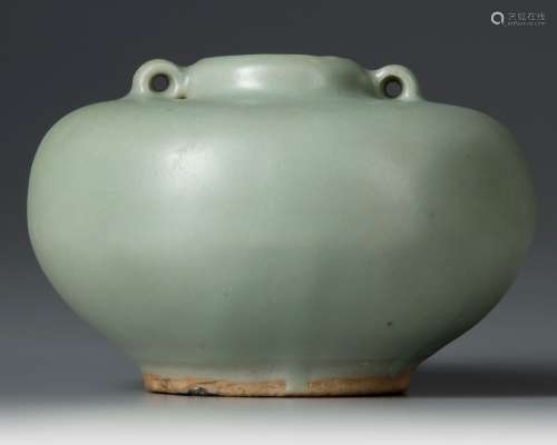 A CHINESE CELADON-GLAZED WATER POT, YUAN DYNASTY (1279-1368)