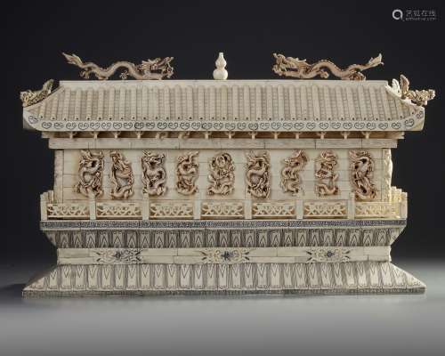 A CHINESE BONE AND IVORY CARVED TEMPLE, 20TH CENTURY
