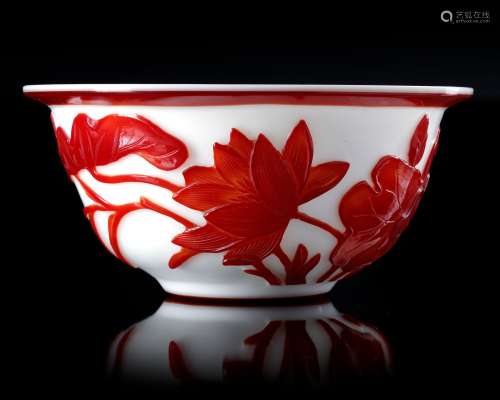 A CHINESE CARVED OVERLAY GLASS FLOWERS' BOWL, CHINA, QING DY...