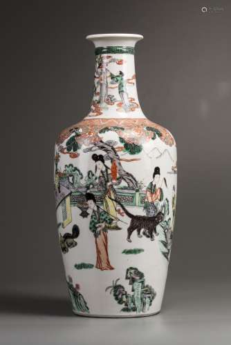 A CHINESE FAMILLE VERTE LADIES BALUSTER VASE, 19TH CENTURY