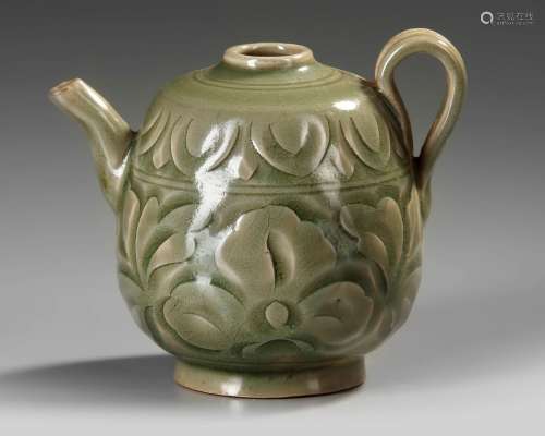 A SMALL YAOZHOU CELADON CARVED EWER PROBABLY NORTHERN SONG/J...