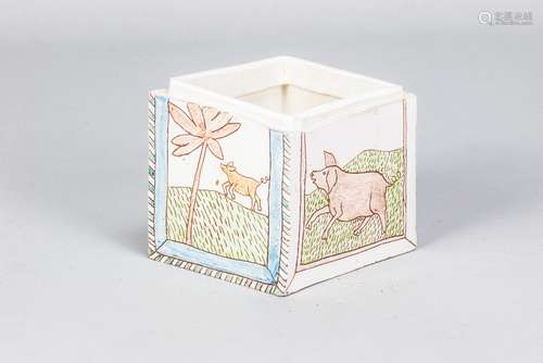 ALISON BRITTON (born 1948); a square earthenware box (minus ...