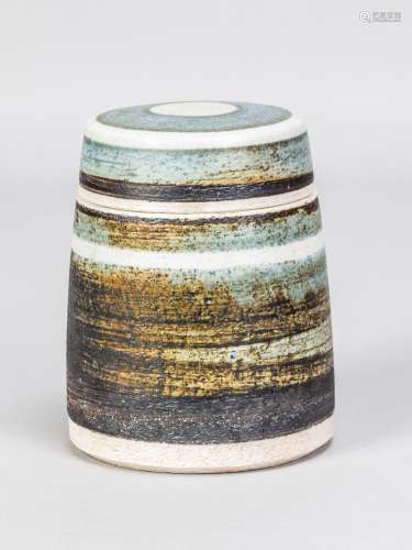 MARY RICH (born 1940); an early stoneware caddy with banded ...