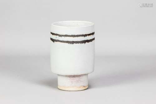 DEREK DAVIS (1926-2008); a cylindrical porcelain footed vase...