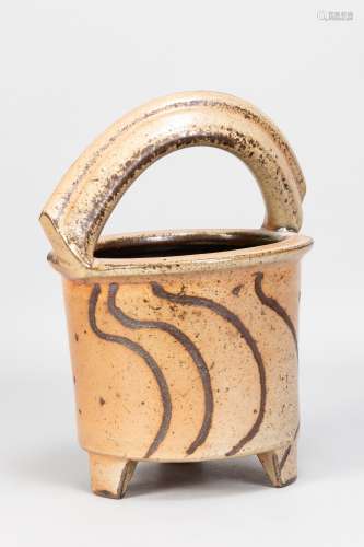 MICHAEL CASSON (1925-2003); a stoneware bucket on tripod fee...