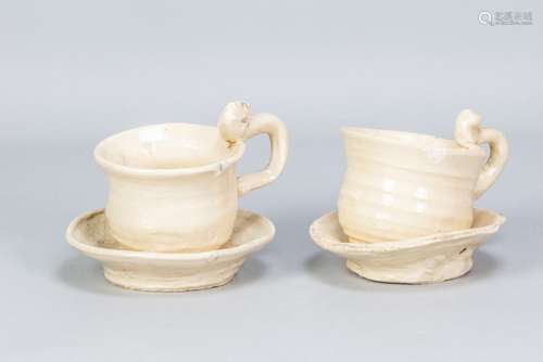 ANDREW LORD (born 1950); a pair of tin glazed earthenware cu...