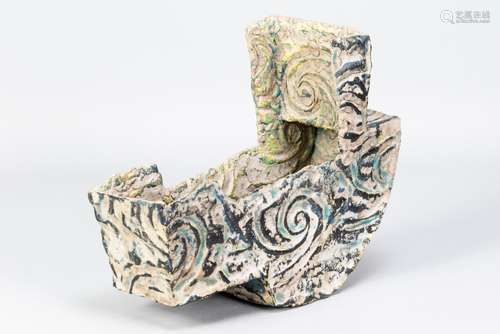 HENRY PIM (born 1947); a stoneware rocking cradle form, text...