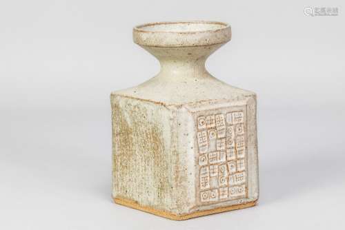 MO JUPP (1938-2018); a square stoneware vase with hieroglyph...