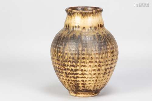 RAY MARSHALL (1913-1986); a bulbous stoneware vase with iron...
