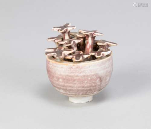 DEREK DAVIS (1926-2008); a small porcelain pot with flowers ...