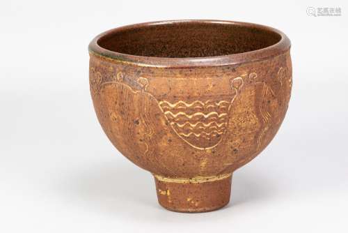MICHAEL CASSON (1925-2003); a stoneware pedestal bowl covere...
