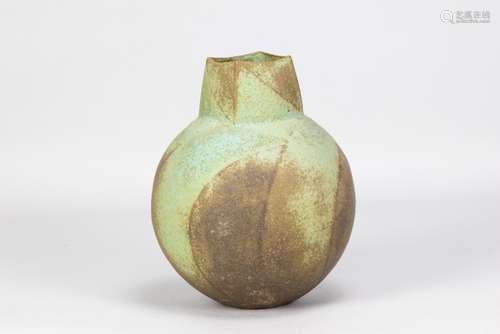 JOHN WARD (born 1938); a globular stoneware vessel with squa...