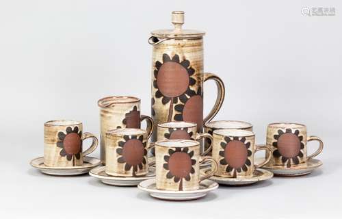 Briglin Pottery; a tin glazed earthenware coffee set with su...