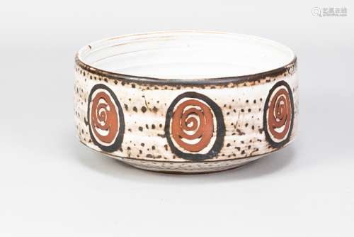 Briglin Pottery; a large tin glazed earthenware bowl, with s...