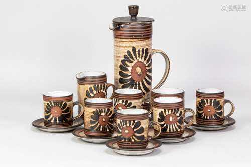 Briglin Pottery; a tin glazed earthenware coffee set with fl...