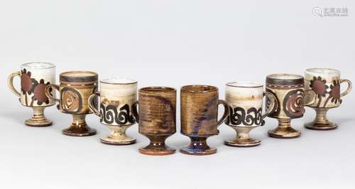 Briglin Pottery; four pairs of tin glazed earthenware footed...