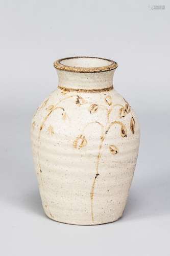 HENRY HAMMOND (1914-1989); a stoneware bottle with iron flor...