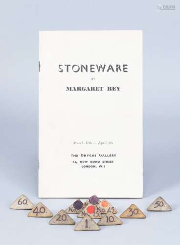 MARGARET REY (1911-2010); a set of triangular stoneware exhi...