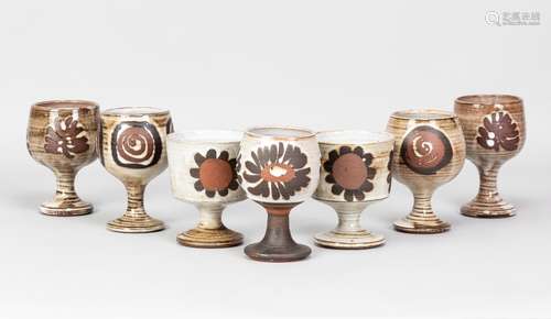 Briglin Pottery; seven tin glazed earthenware goblets with f...