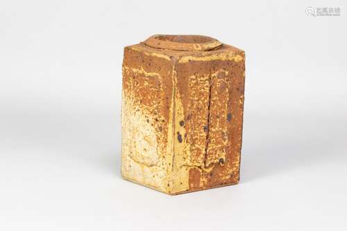 IAN AULD (1926-2000); a square stoneware pot with raised rec...