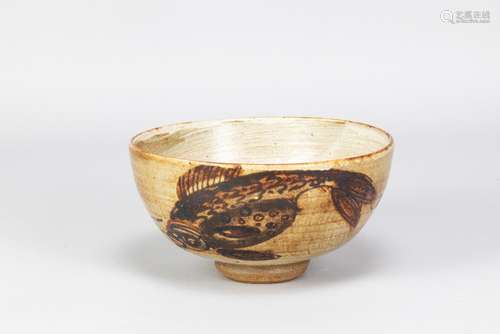 HENRY HAMMOND (1914-1989); a stoneware footed bowl with iron...