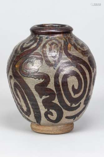 MARGARET REY (1911-2010); a large stoneware vase with iron d...