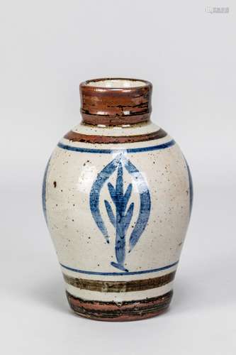 DONALD MILLS (1922-1996); a stoneware vase with iron and cob...