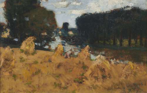 Pierre Eugène MONTEZIN 1874-1946 MEULES DANS UN PAYSAGE À LA...