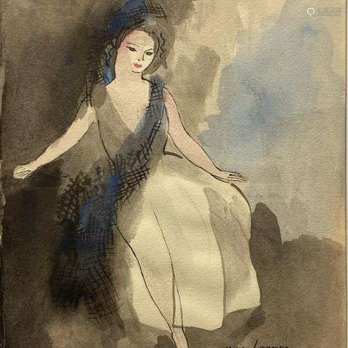 Marie LAURENCIN 1883-1956 FEMME ASSISE EN ROBE, 1952 Aquarel...