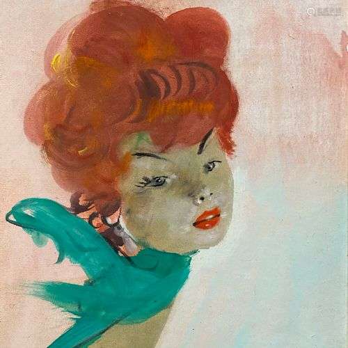 Jean Gabriel DOMERGUE 1889-1962 PORTRAIT DE JEUNE FEMME ROUS...