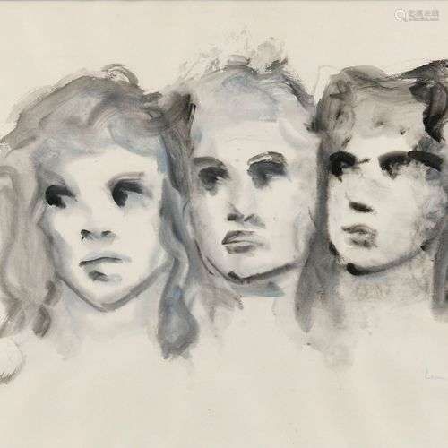 Leonor FINI 1907-1996 TROIS VISAGES, 1988 Aquarelle sur papi...