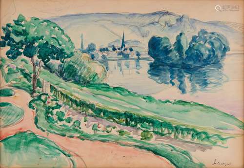 Henri LEBASQUE 1865-1937 JARDIN AU BORD DE LA SEINE Aquarell...