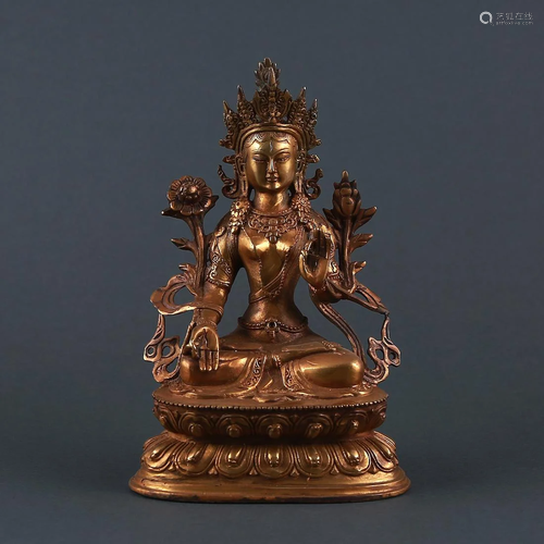 WHITE TARA STATUETTE IN GOLD BRONZE