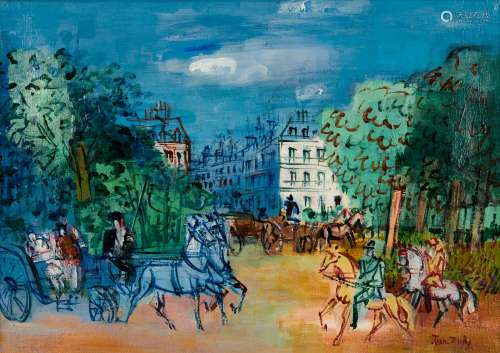 Jean DUFY 1888-1964 CALÈCHES ET CAVALIERS AU BOIS DE BOULOGN...