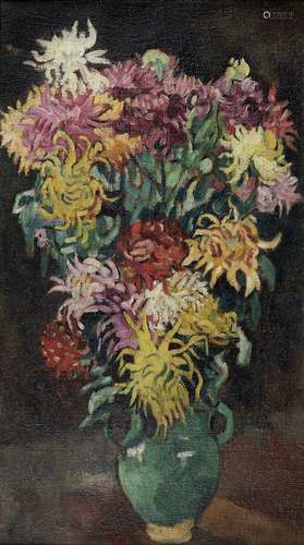 Louis VALTAT 1869-1952 VASE DE DAHLIAS, 1924 Huile sur toile...