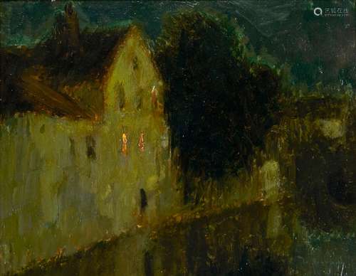 Henri LE SIDANER 1862-1932 CLAIR DE LUNE, MAISON SUR LE CANA...