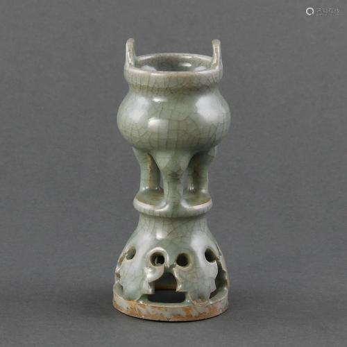 A 'LONGQUAN' CELADON CENSER AND STAND