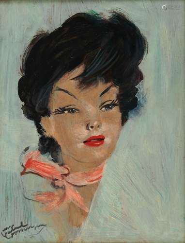 Jean Gabriel DOMERGUE 1889-1962 JEUNE FEMME BRUNE AU FOULARD...