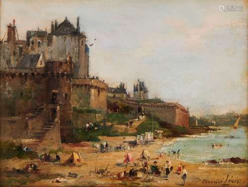 Maurice LEVIS 1860-1940 ST MALO, LA PLAGE Huile sur panneau ...