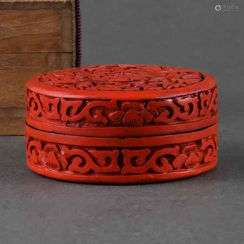 A CARVED RED LACQUER BOX AND COVER