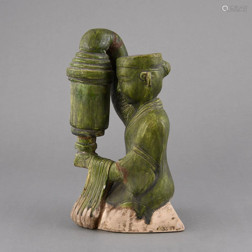 A RARE GREEN-GLAZED 'HUMAN-SHAPED' LAMP